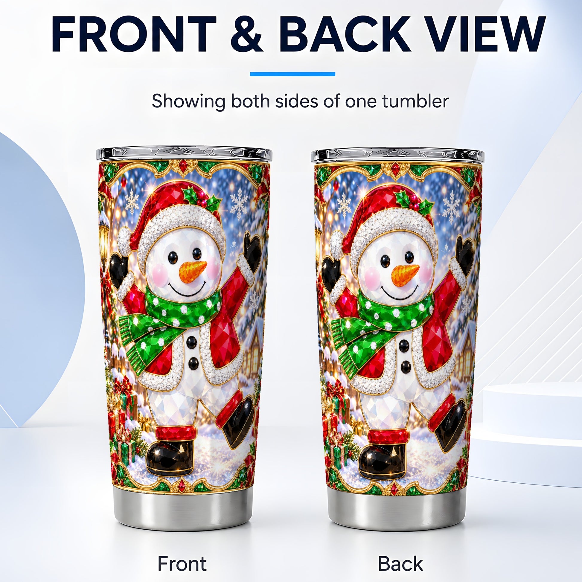 #pl[20oz|Steel] Christmas Snowman Tumbler 20oz, Holiday Tumbler, Stainless Steel Travel Cup