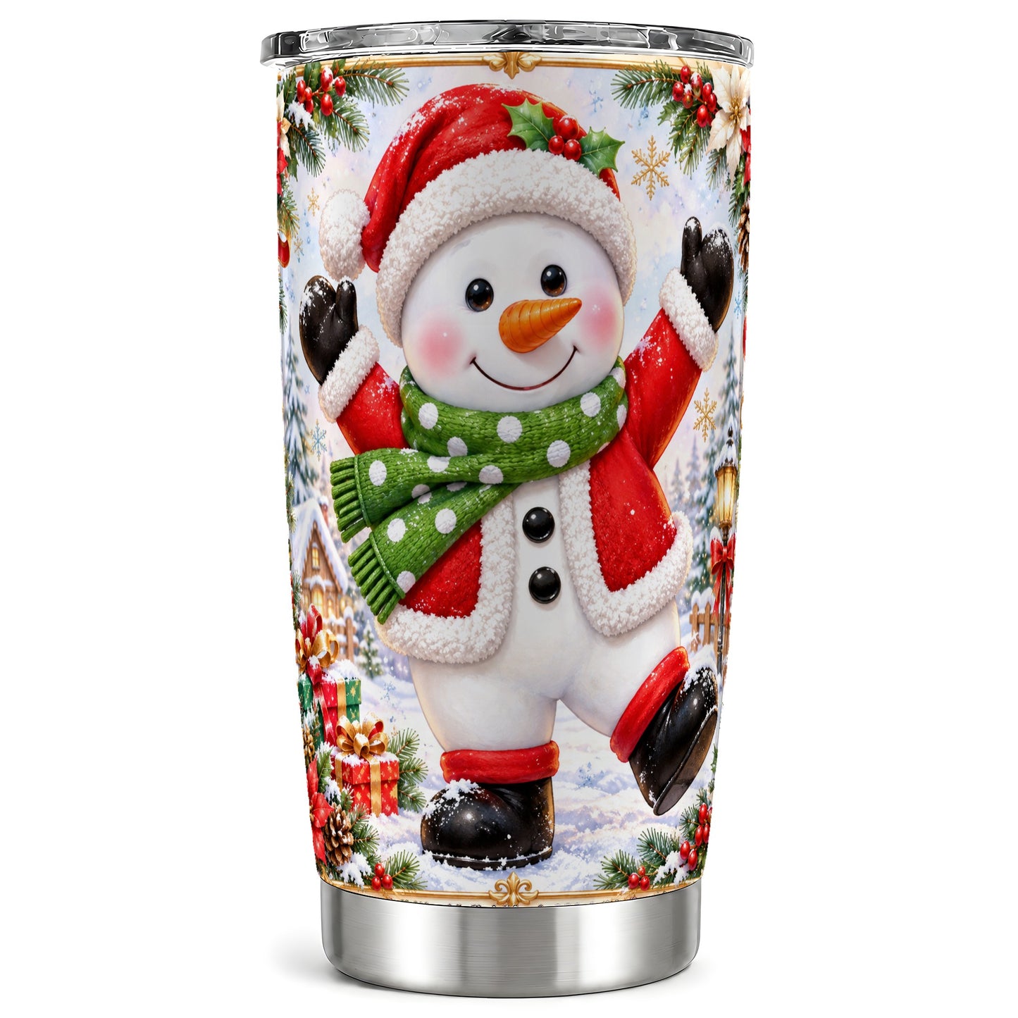 Christmas Snowman Tumbler 20oz, Festive Tumbler, Stainless Steel Travel Cup