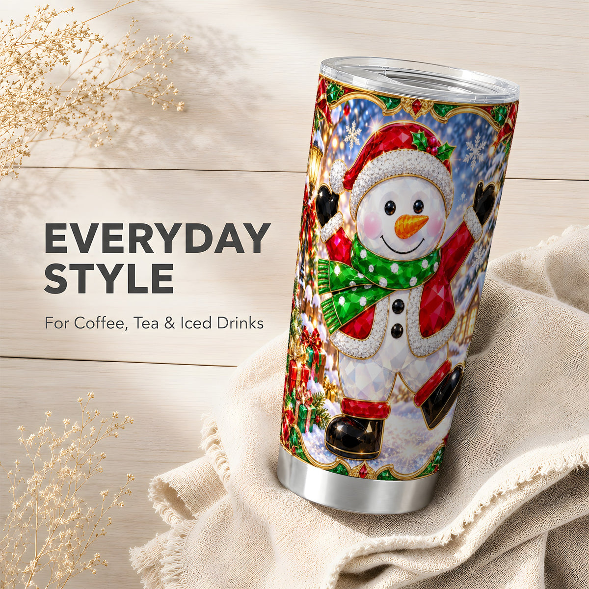 #pl[20oz|Steel] Christmas Snowman Tumbler 20oz, Holiday Tumbler, Stainless Steel Travel Cup
