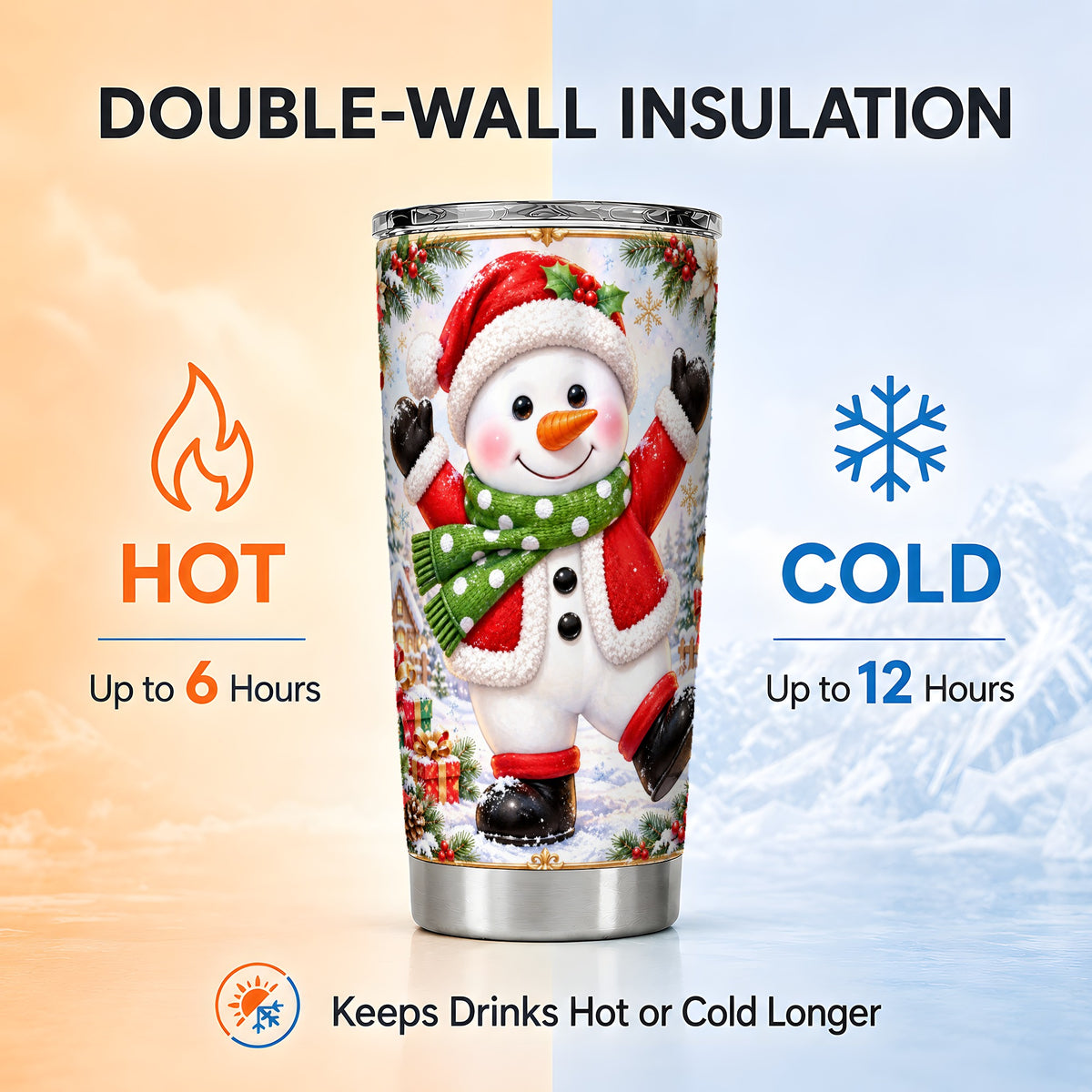 #pl[20oz|Steel] Christmas Snowman Tumbler 20oz, Festive Tumbler, Stainless Steel Travel Cup