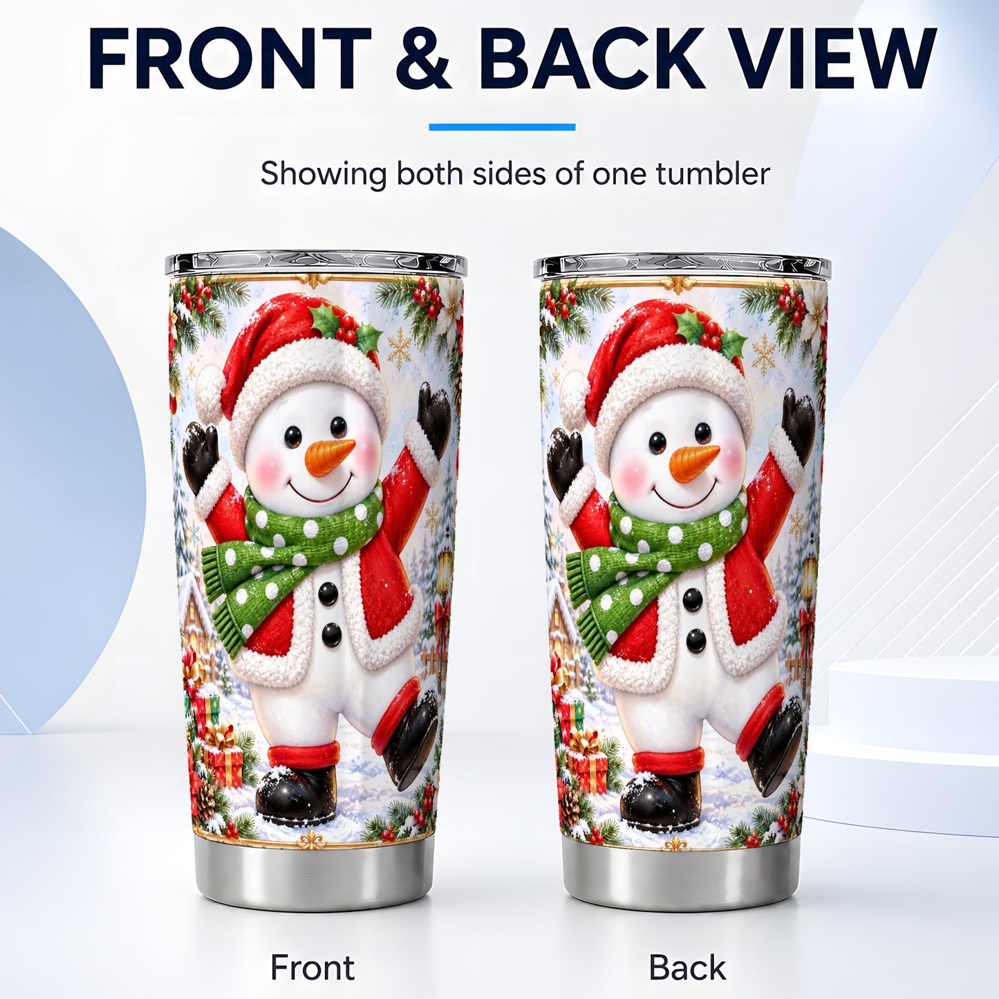 #pl[20oz|Steel] Christmas Snowman Tumbler 20oz, Festive Tumbler, Stainless Steel Travel Cup
