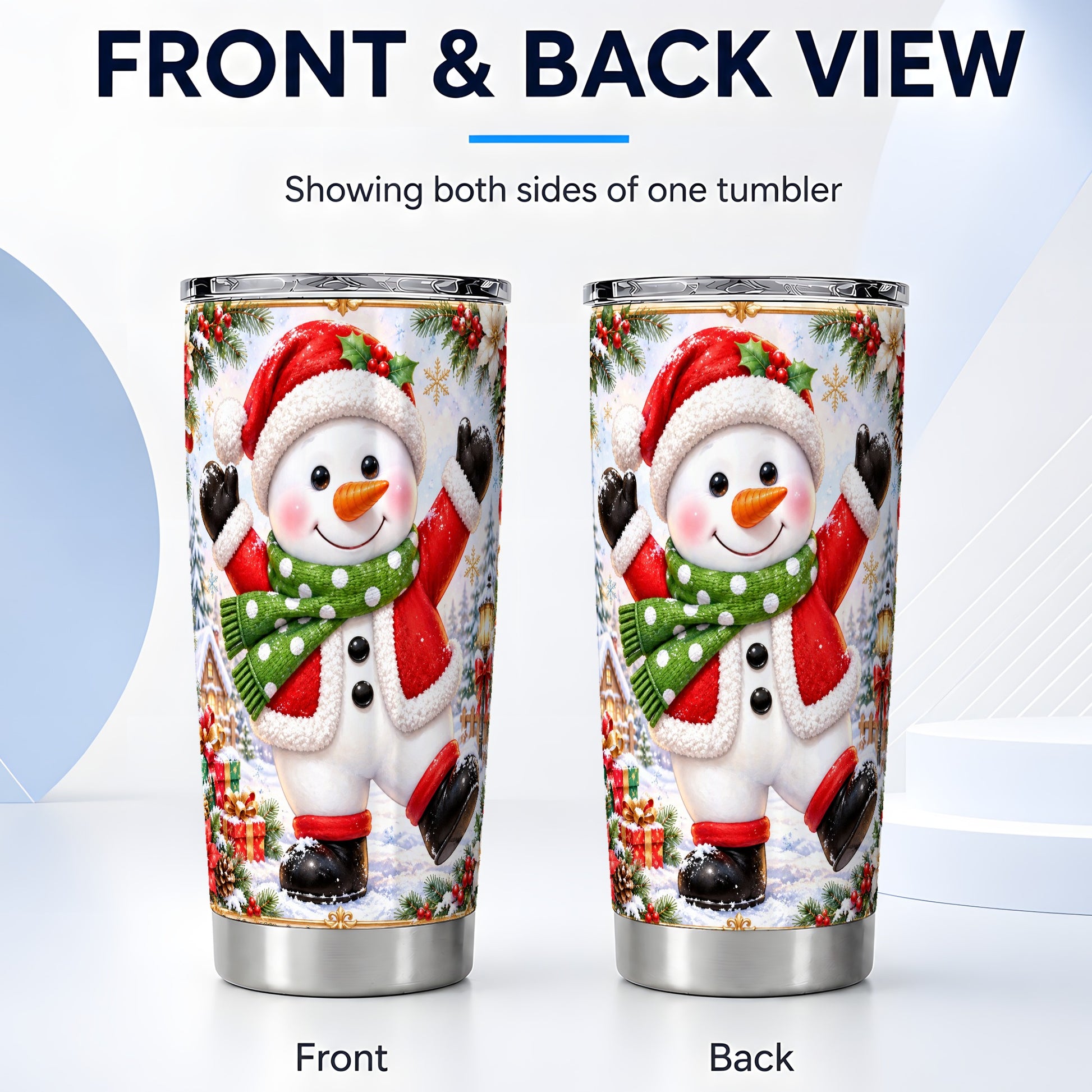 #pl[20oz|Steel] Christmas Snowman Tumbler 20oz, Festive Tumbler, Stainless Steel Travel Cup