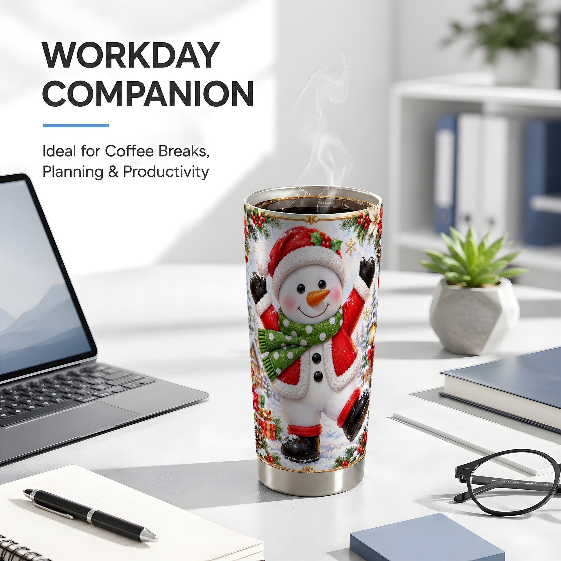 #pl[20oz|Steel] Christmas Snowman Tumbler 20oz, Festive Tumbler, Stainless Steel Travel Cup