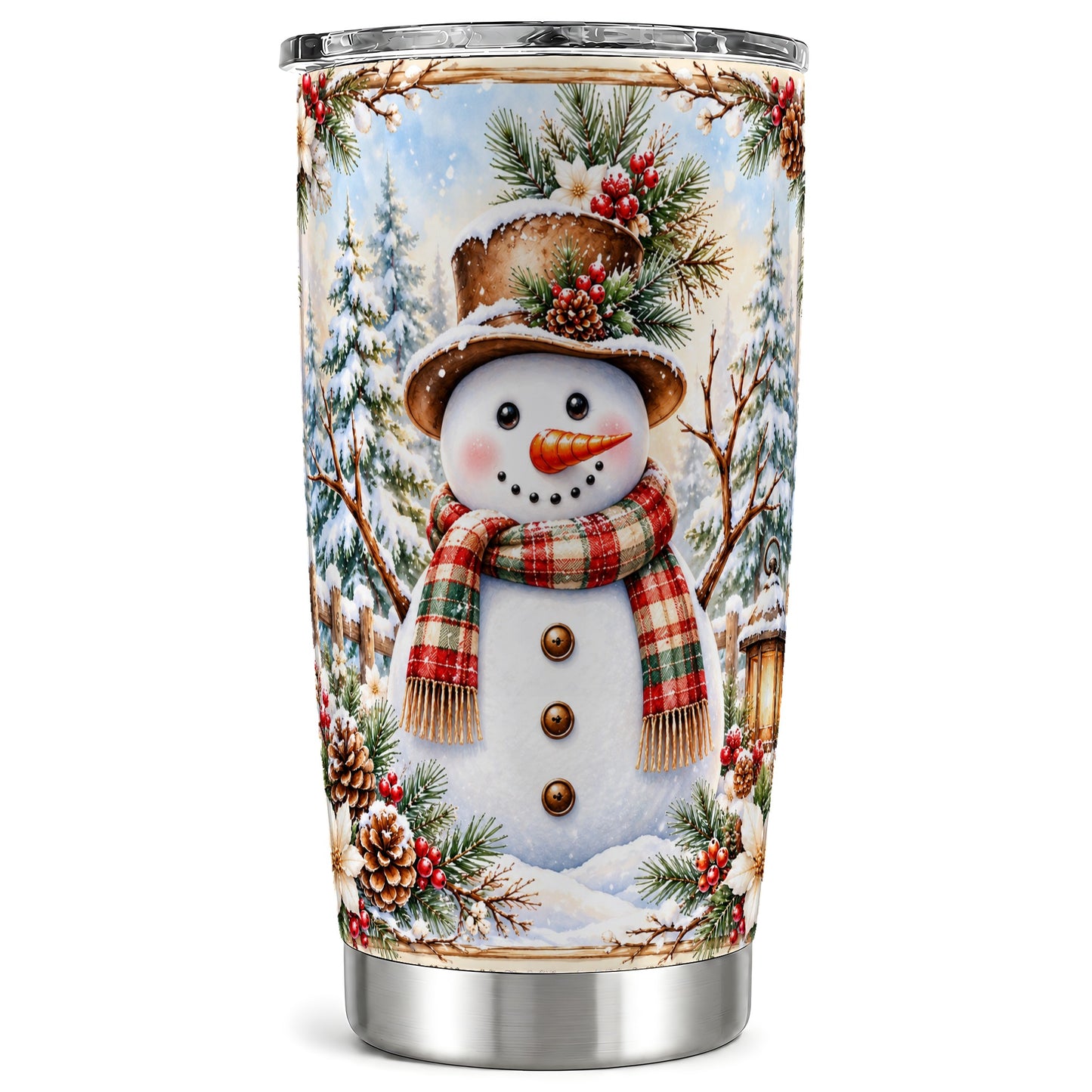 Rustic Snowman Tumbler 20oz, Winter Tumbler, Stainless Steel Travel Cup