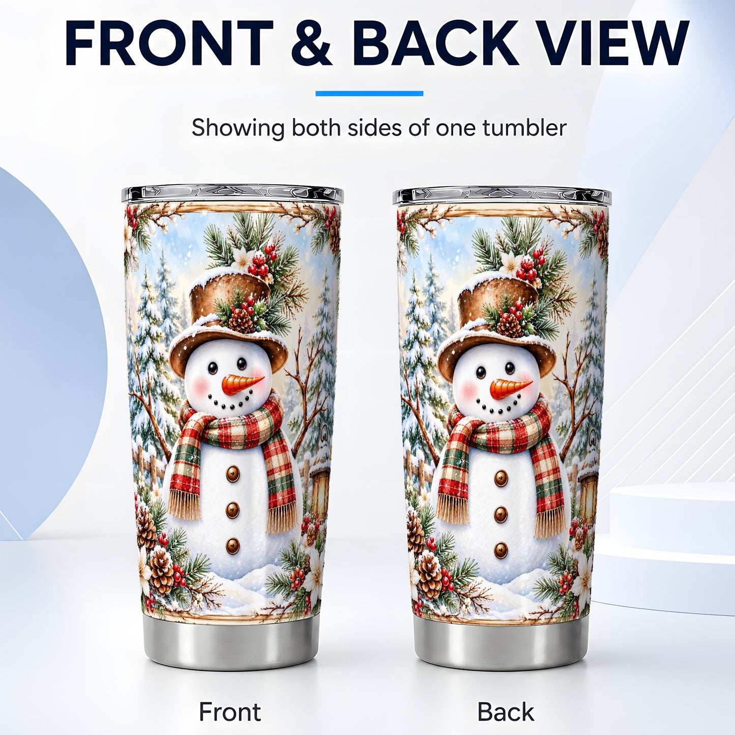#pl[20oz|Steel] Rustic Snowman Tumbler 20oz, Winter Tumbler, Stainless Steel Travel Cup