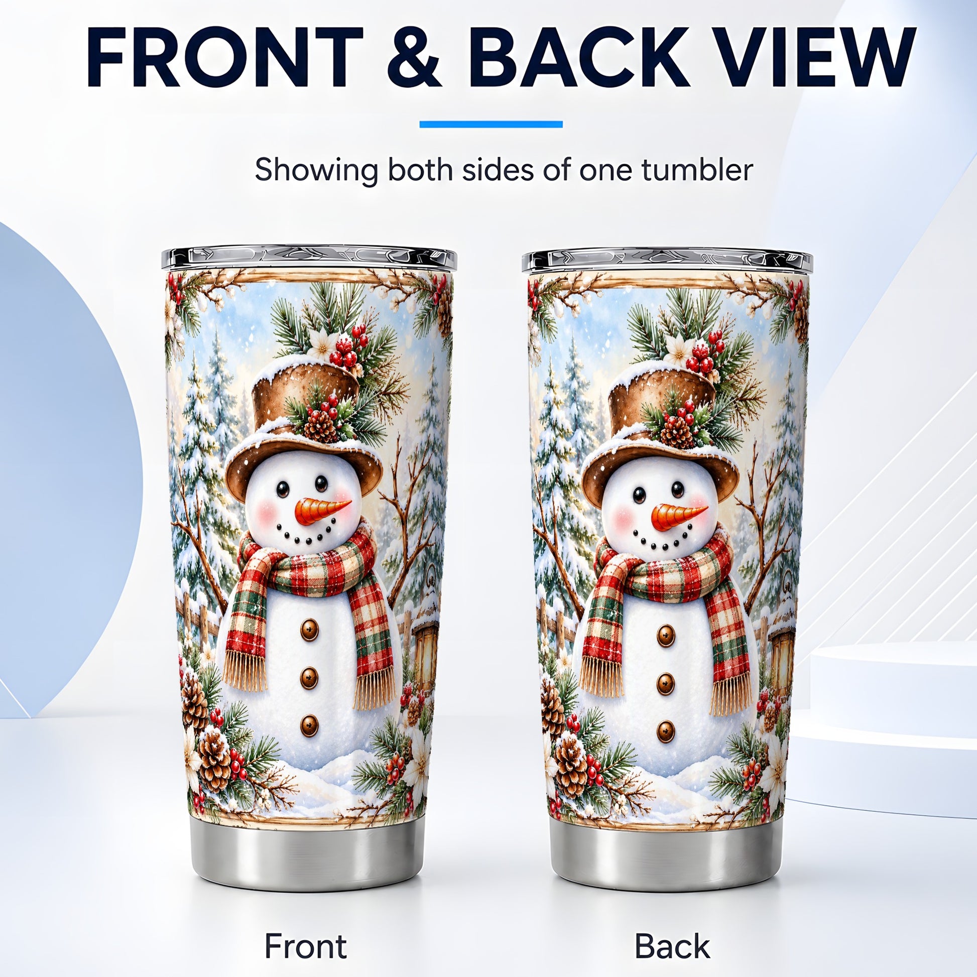 #pl[20oz|Steel] Rustic Snowman Tumbler 20oz, Winter Tumbler, Stainless Steel Travel Cup