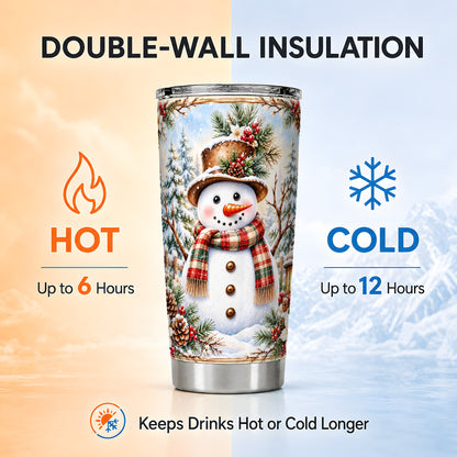 #pl[20oz|Steel] Rustic Snowman Tumbler 20oz, Winter Tumbler, Stainless Steel Travel Cup