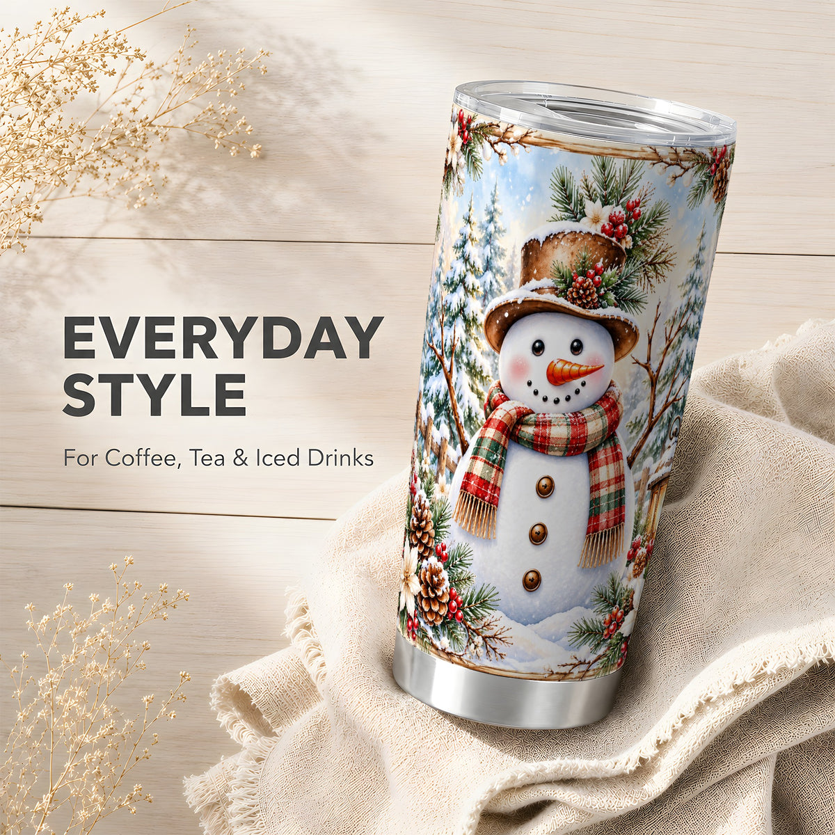 #pl[20oz|Steel] Rustic Snowman Tumbler 20oz, Winter Tumbler, Stainless Steel Travel Cup