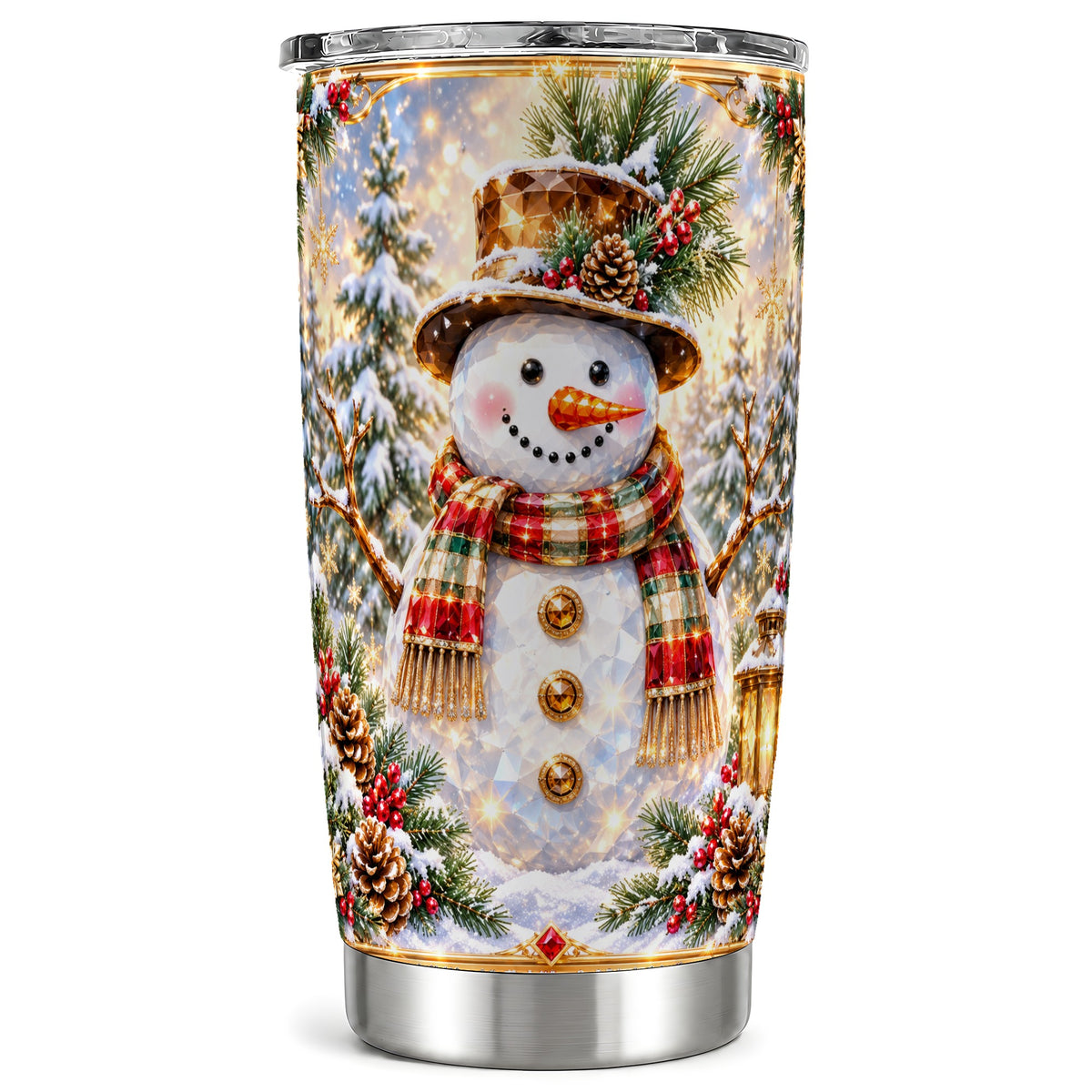 Jeweled Snowman Tumbler 20oz, Christmas Tumbler, Stainless Steel Travel Cup