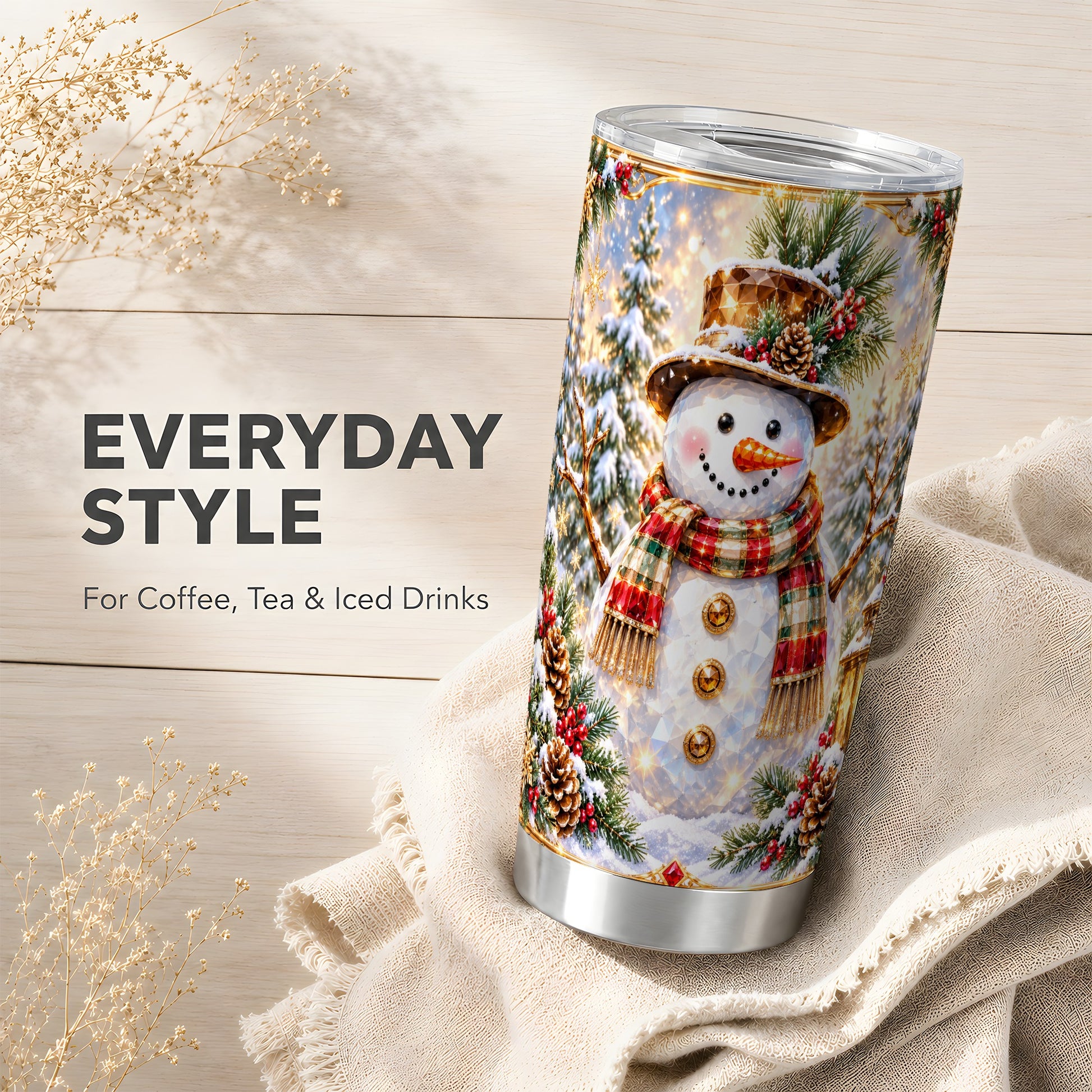 #pl[20oz|Steel] Jeweled Snowman Tumbler 20oz, Christmas Tumbler, Stainless Steel Travel Cup