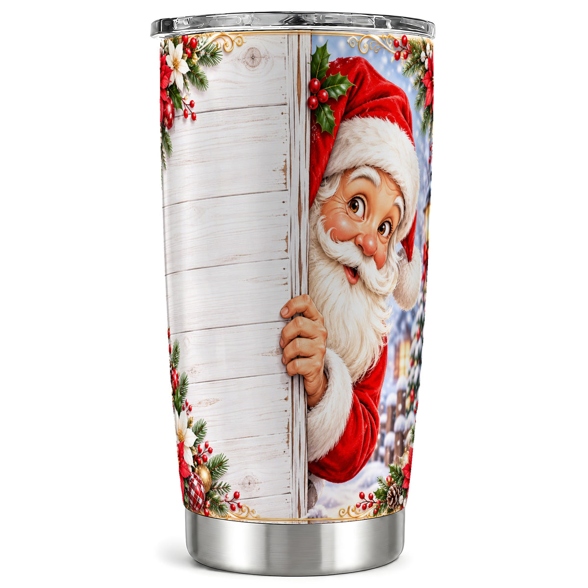Christmas Santa Tumbler 20oz, Holiday Tumbler, Stainless Steel Travel Cup