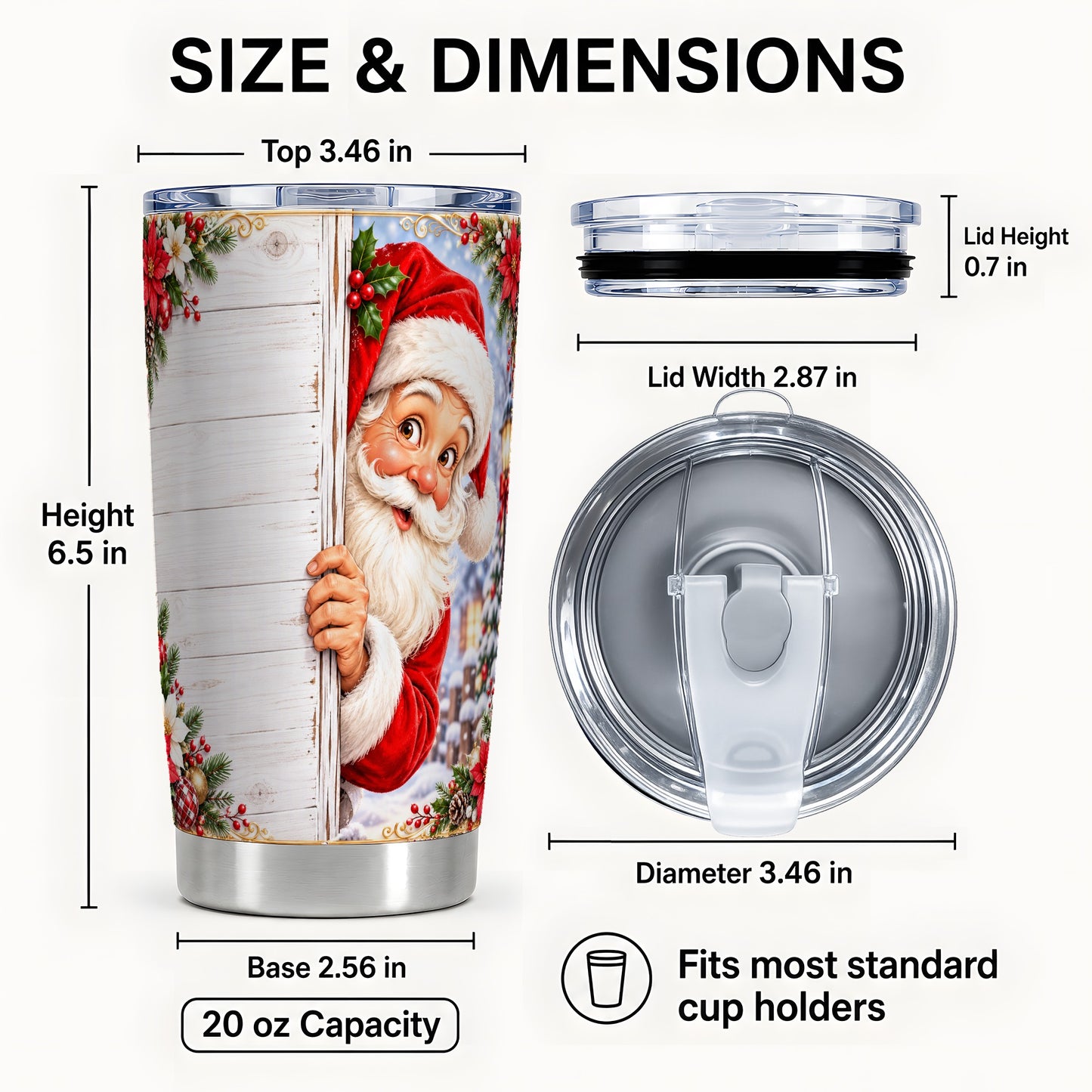 #pl[20oz|Steel] Christmas Santa Tumbler 20oz, Holiday Tumbler, Stainless Steel Travel Cup