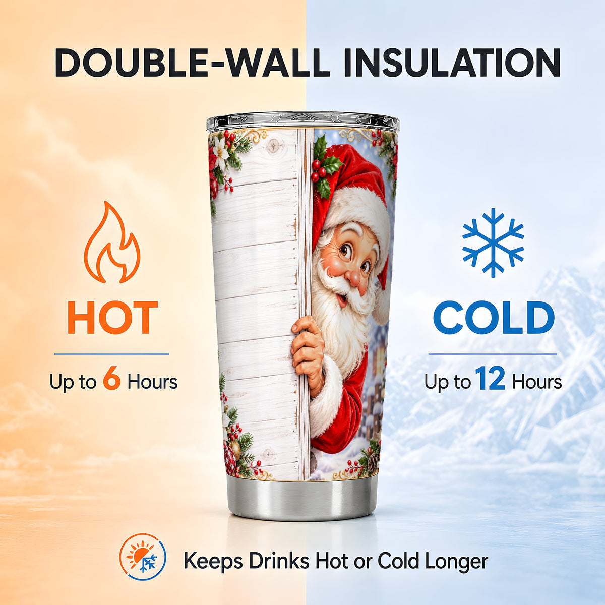 #pl[20oz|Steel] Christmas Santa Tumbler 20oz, Holiday Tumbler, Stainless Steel Travel Cup