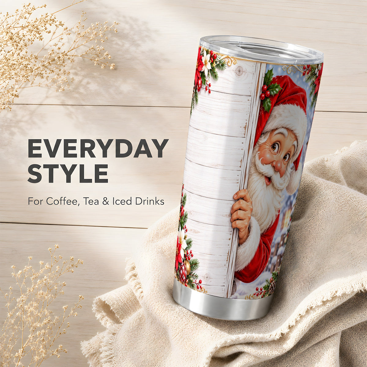 #pl[20oz|Steel] Christmas Santa Tumbler 20oz, Holiday Tumbler, Stainless Steel Travel Cup