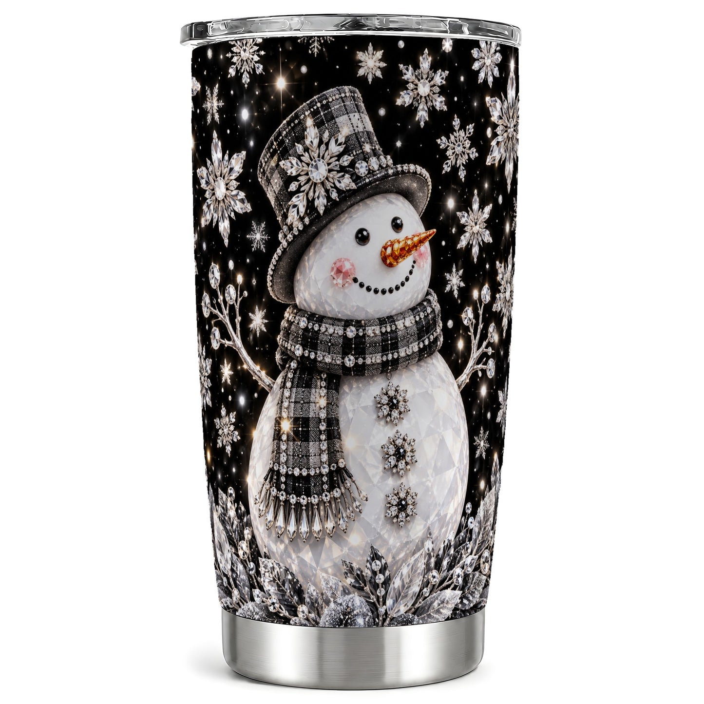 Crystal Snowman Tumbler 20oz, Winter Tumbler, Stainless Steel Travel Cup