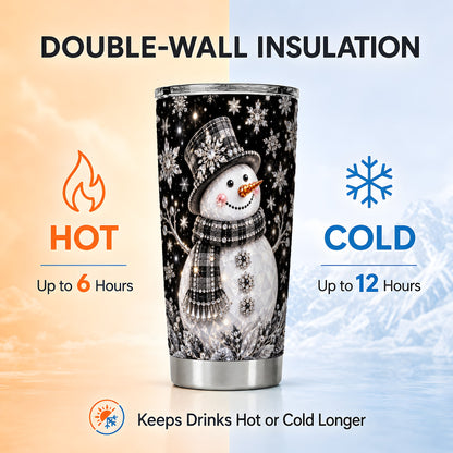 #pl[20oz|Steel] Crystal Snowman Tumbler 20oz, Winter Tumbler, Stainless Steel Travel Cup
