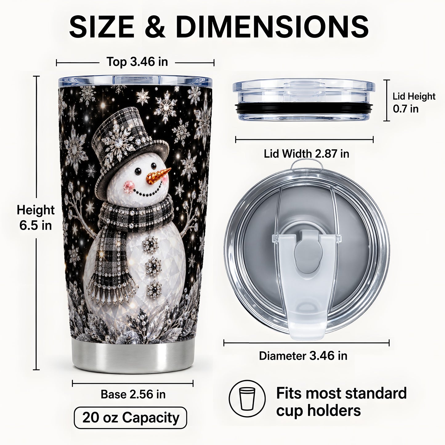 #pl[20oz|Steel] Crystal Snowman Tumbler 20oz, Winter Tumbler, Stainless Steel Travel Cup