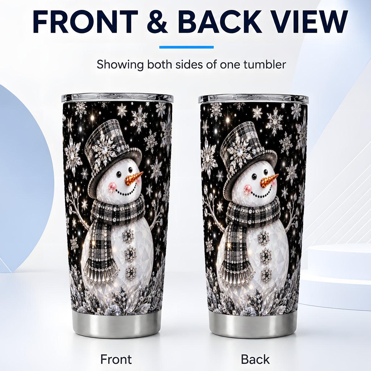 #pl[20oz|Steel] Crystal Snowman Tumbler 20oz, Winter Tumbler, Stainless Steel Travel Cup