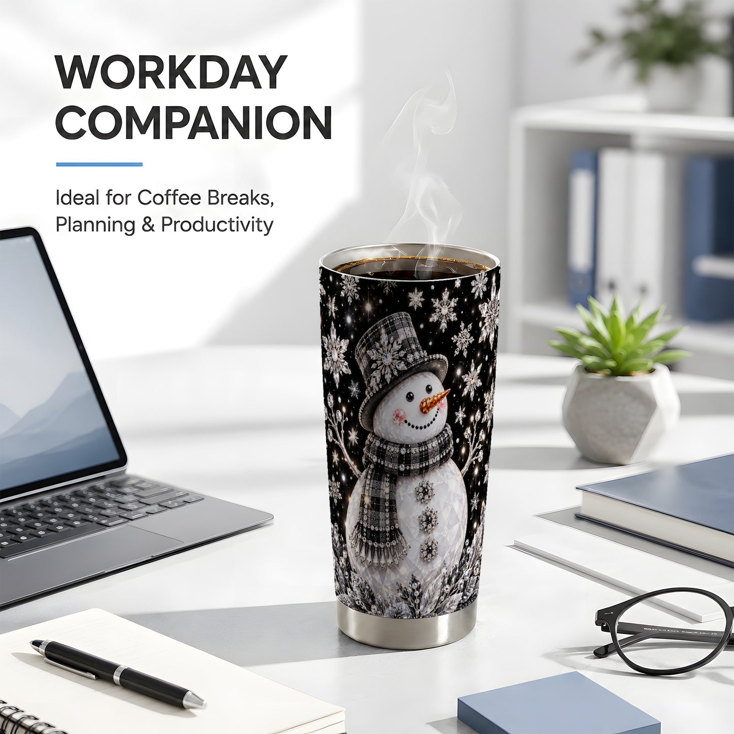 #pl[20oz|Steel] Crystal Snowman Tumbler 20oz, Winter Tumbler, Stainless Steel Travel Cup