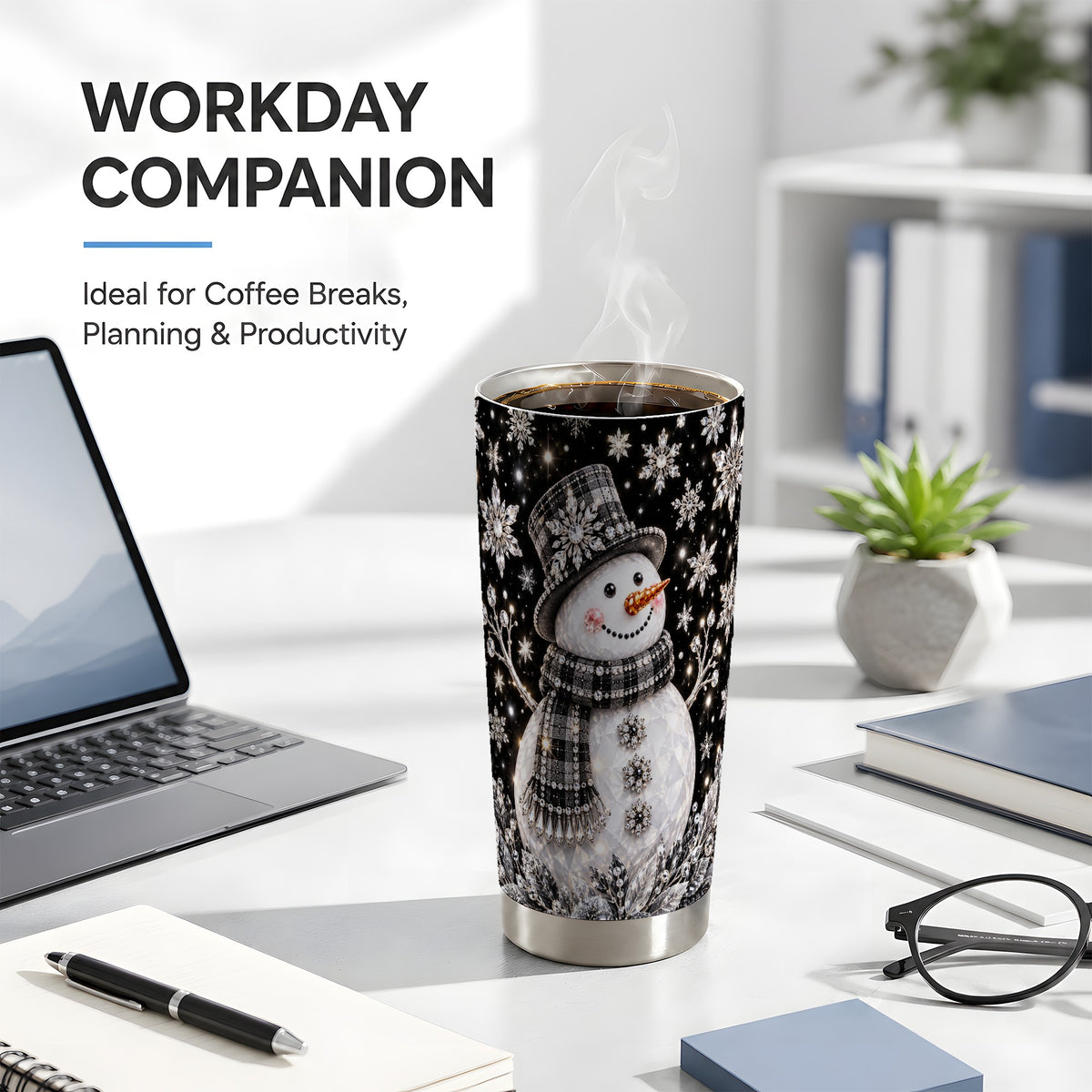 #pl[20oz|Steel] Crystal Snowman Tumbler 20oz, Winter Tumbler, Stainless Steel Travel Cup