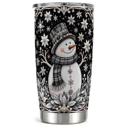 Pearl Snowman Tumbler 20oz, Winter Tumbler, Stainless Steel Travel Cup