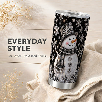 #pl[20oz|Steel] Crystal Snowman Tumbler 20oz, Winter Tumbler, Stainless Steel Travel Cup