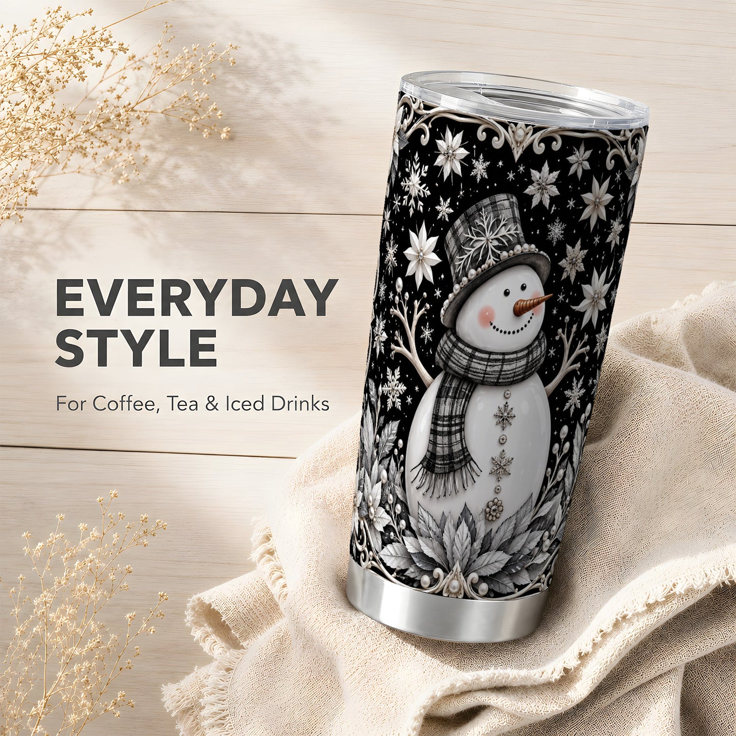#pl[20oz|Steel] Pearl Snowman Tumbler 20oz, Winter Tumbler, Stainless Steel Travel Cup