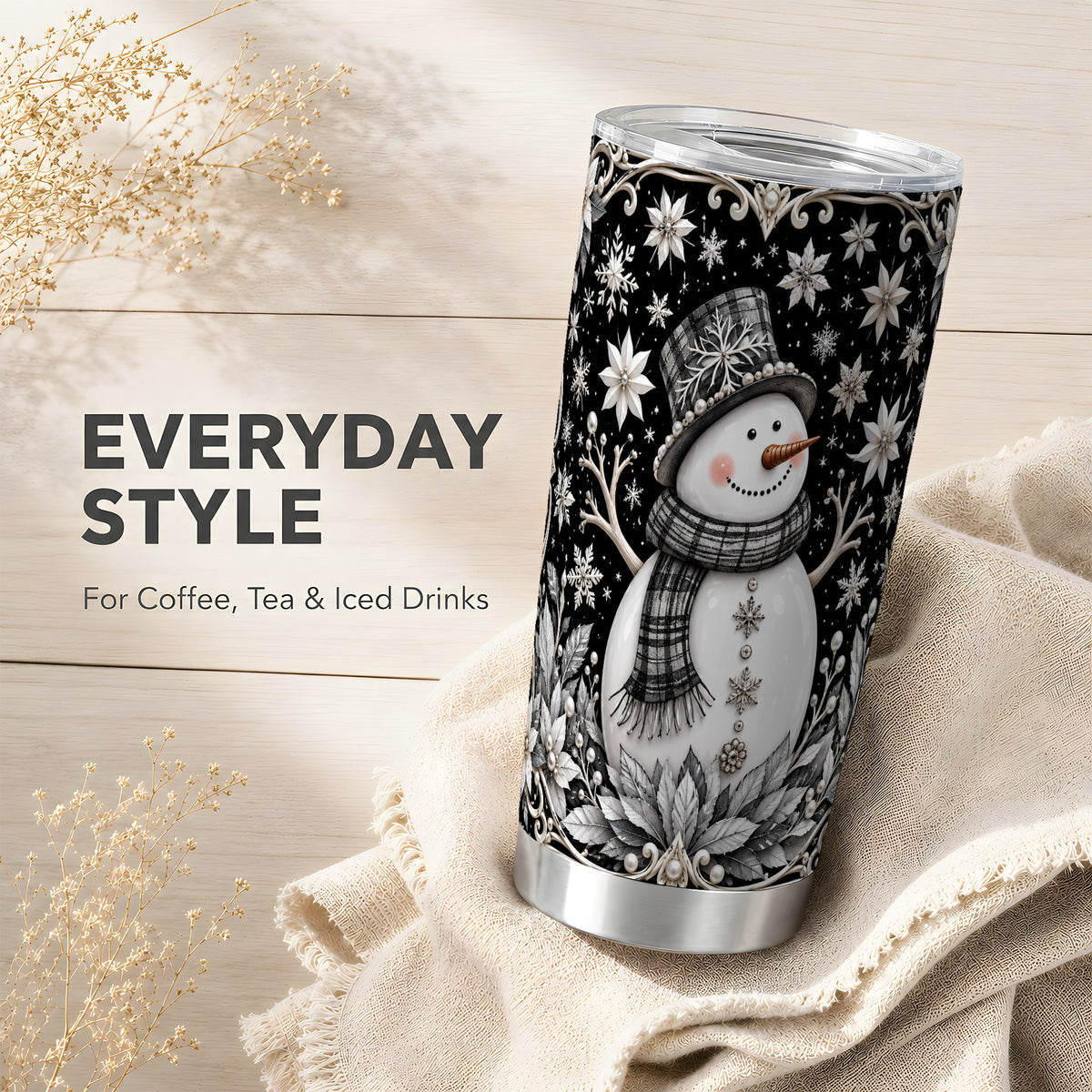 #pl[20oz|Steel] Pearl Snowman Tumbler 20oz, Winter Tumbler, Stainless Steel Travel Cup