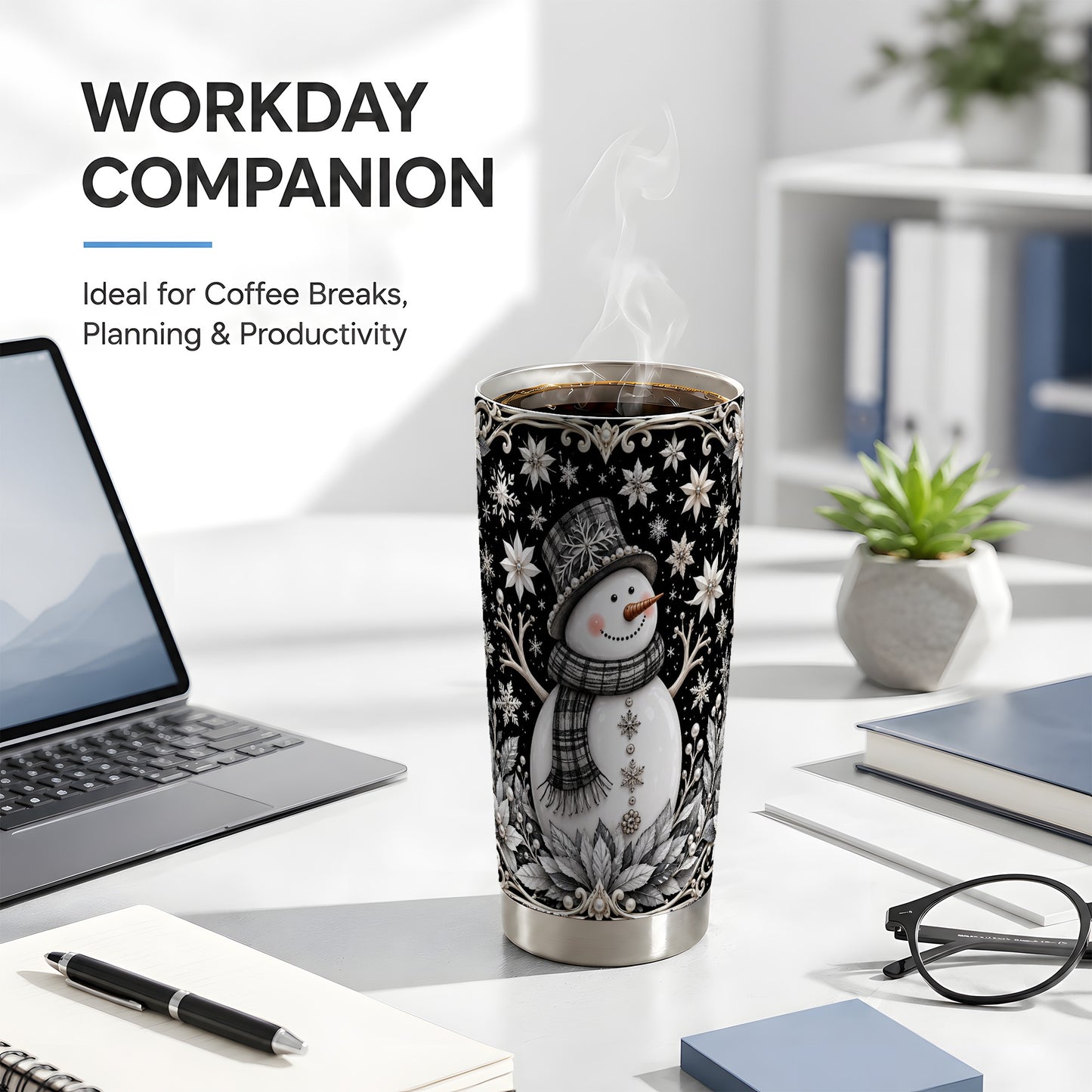 #pl[20oz|Steel] Pearl Snowman Tumbler 20oz, Winter Tumbler, Stainless Steel Travel Cup
