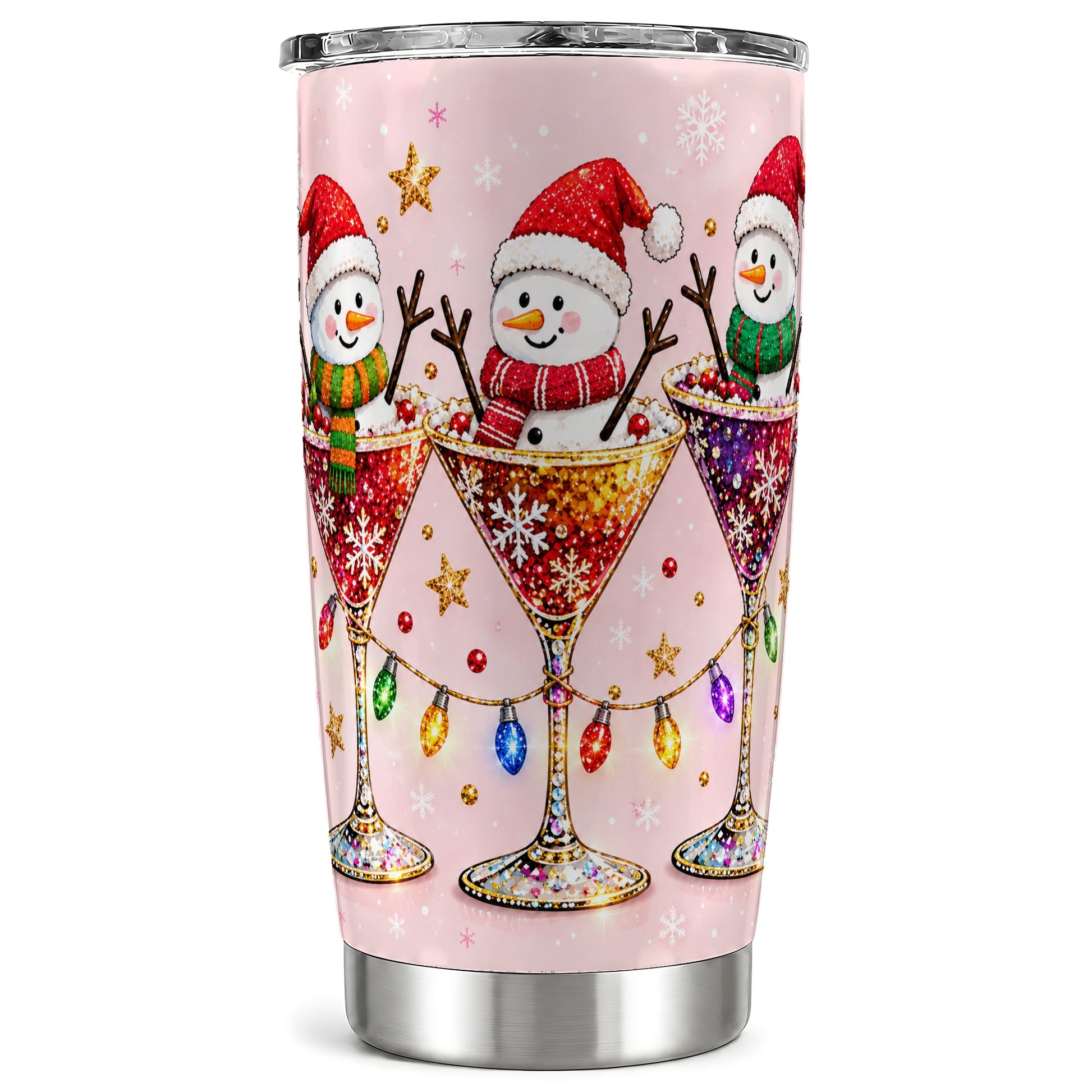 Snowman Martini Tumbler 20oz, Holiday Tumbler, Stainless Steel Travel Cup
