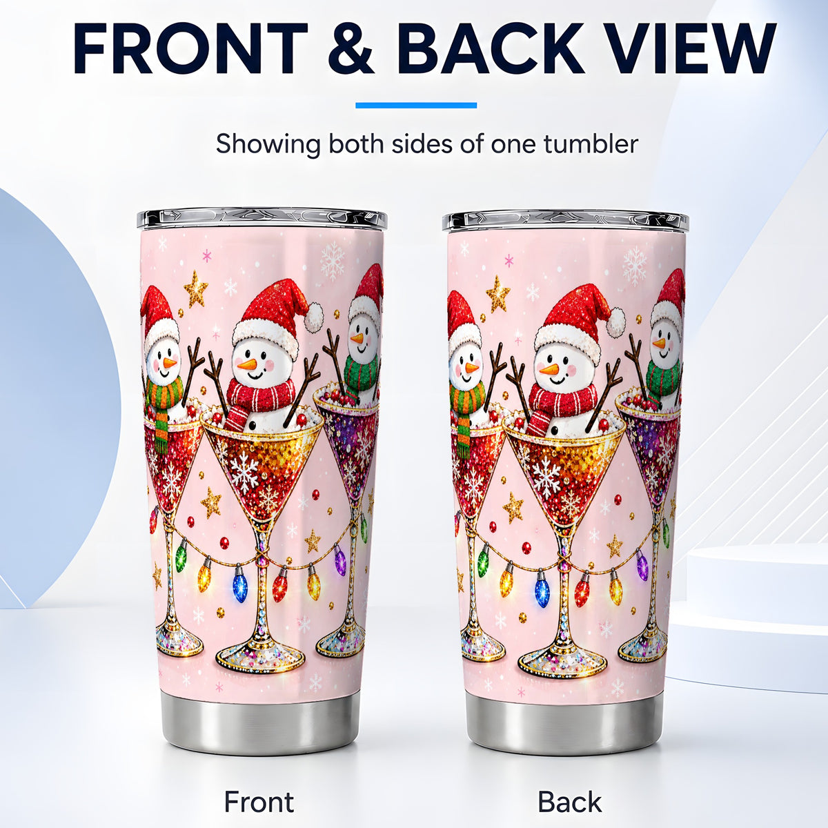 #pl[20oz|Steel] Snowman Martini Tumbler 20oz, Holiday Tumbler, Stainless Steel Travel Cup