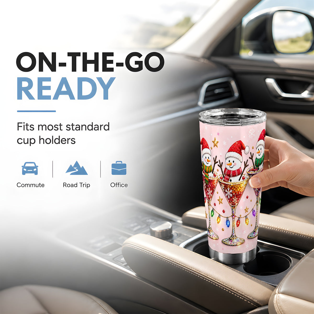 #pl[20oz|Steel] Snowman Martini Tumbler 20oz, Holiday Tumbler, Stainless Steel Travel Cup
