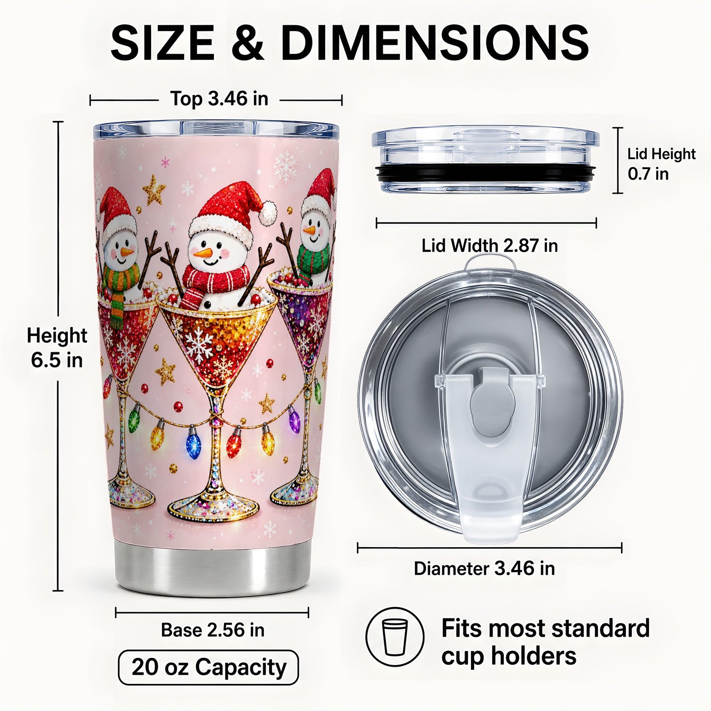 #pl[20oz|Steel] Snowman Martini Tumbler 20oz, Holiday Tumbler, Stainless Steel Travel Cup