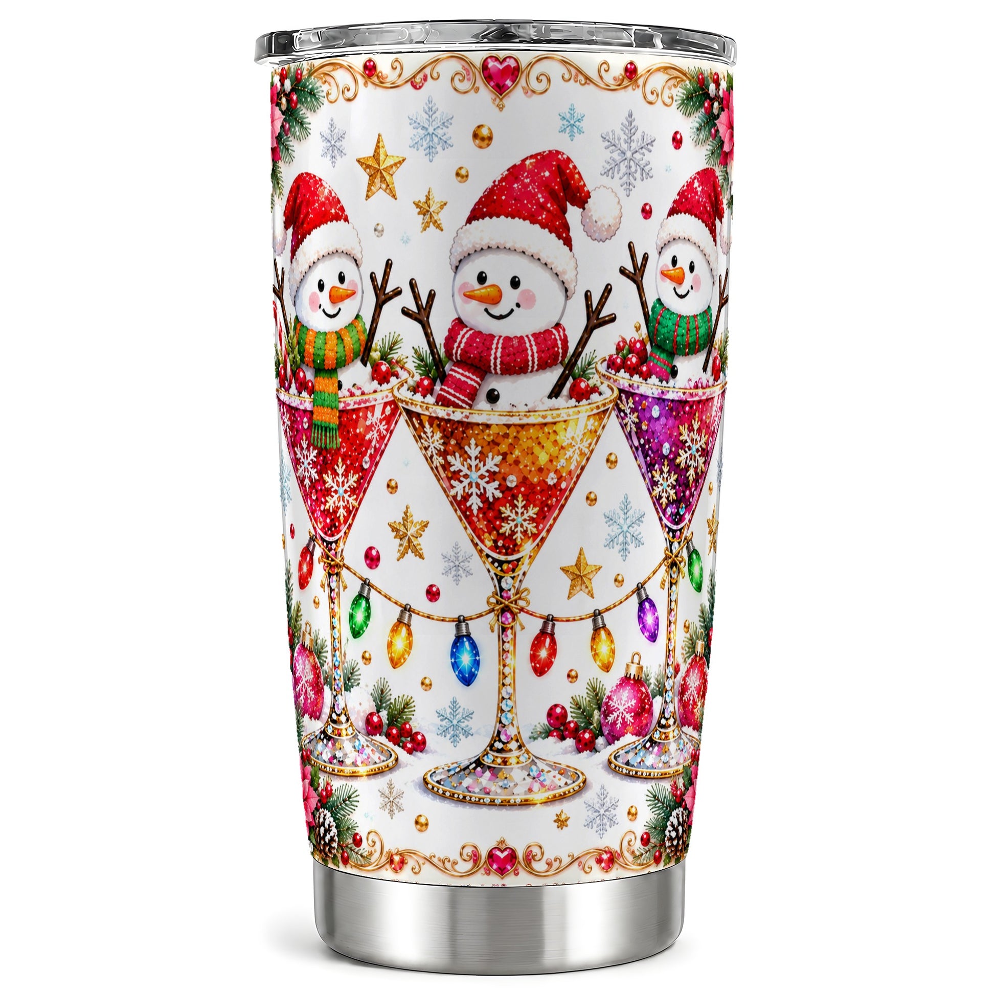 Snowman Martini Tumbler 20oz, Christmas Tumbler, Stainless Steel Travel Cup