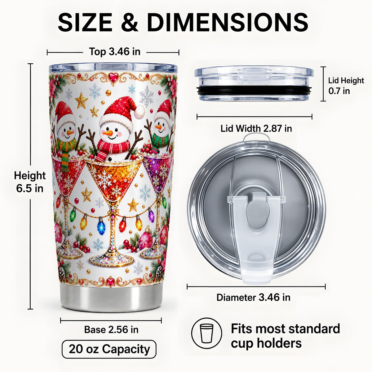 #pl[20oz|Steel] Snowman Martini Tumbler 20oz, Christmas Tumbler, Stainless Steel Travel Cup