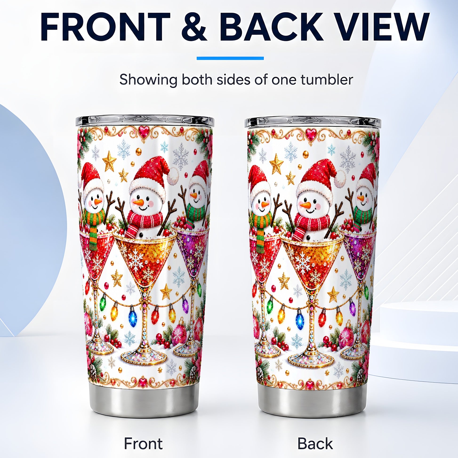 #pl[20oz|Steel] Snowman Martini Tumbler 20oz, Christmas Tumbler, Stainless Steel Travel Cup