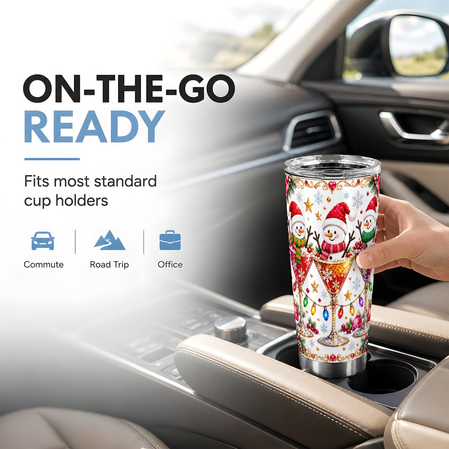 #pl[20oz|Steel] Snowman Martini Tumbler 20oz, Christmas Tumbler, Stainless Steel Travel Cup