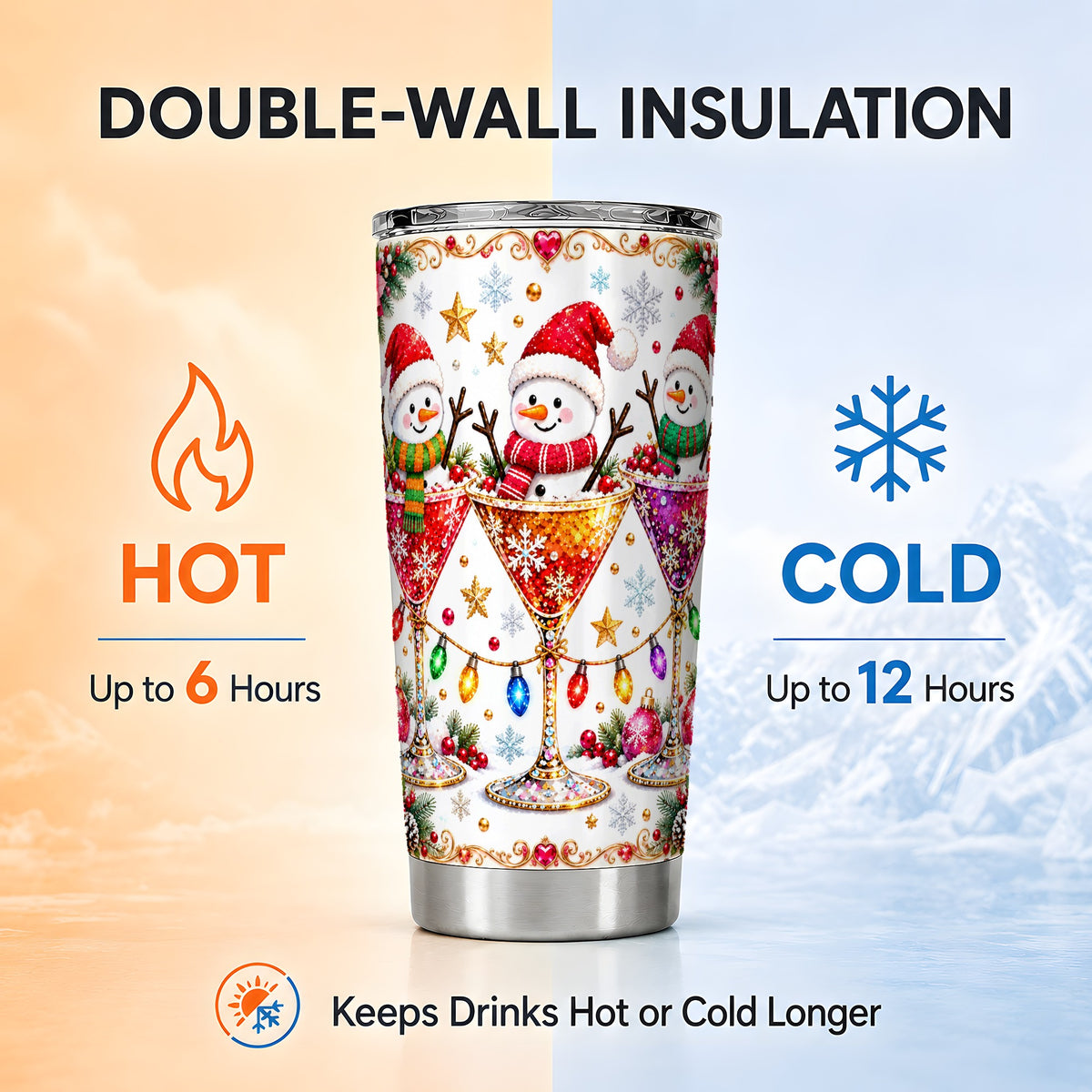 #pl[20oz|Steel] Snowman Martini Tumbler 20oz, Christmas Tumbler, Stainless Steel Travel Cup