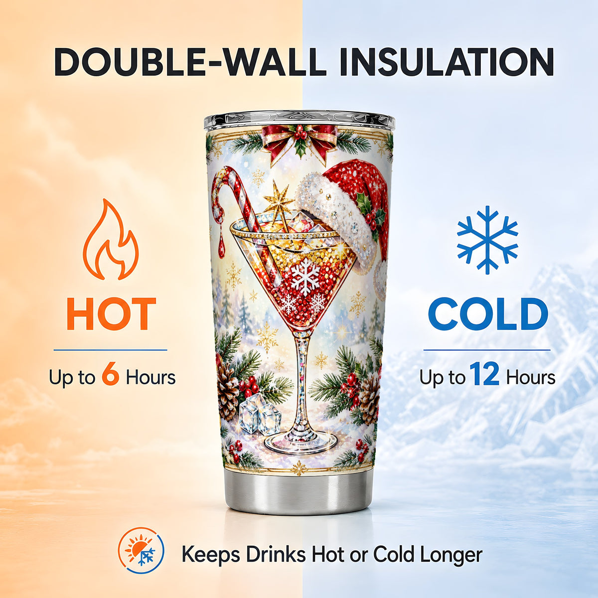 #pl[20oz|Steel] Christmas Cocktail Tumbler 20oz, Holiday Tumbler, Stainless Travel Cup