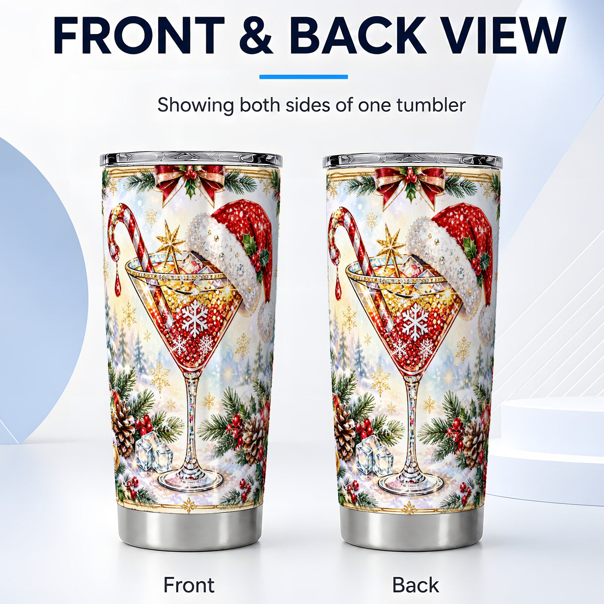 #pl[20oz|Steel] Christmas Cocktail Tumbler 20oz, Holiday Tumbler, Stainless Travel Cup