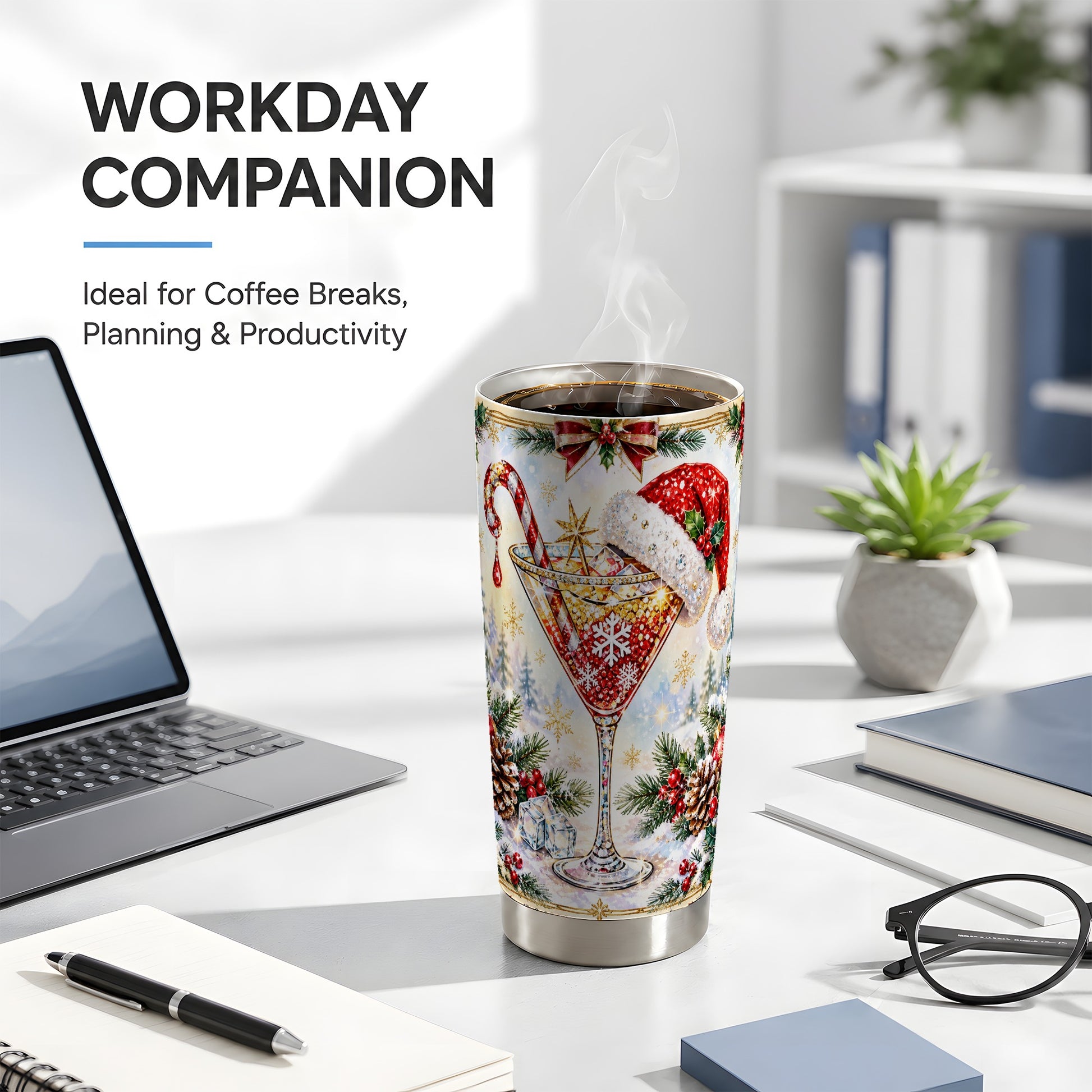 #pl[20oz|Steel] Christmas Cocktail Tumbler 20oz, Holiday Tumbler, Stainless Travel Cup
