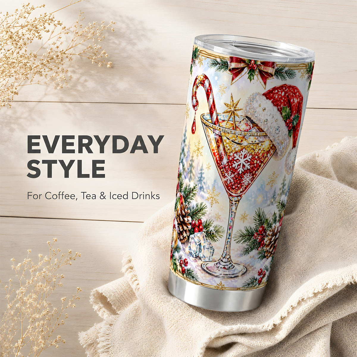 #pl[20oz|Steel] Christmas Cocktail Tumbler 20oz, Holiday Tumbler, Stainless Travel Cup