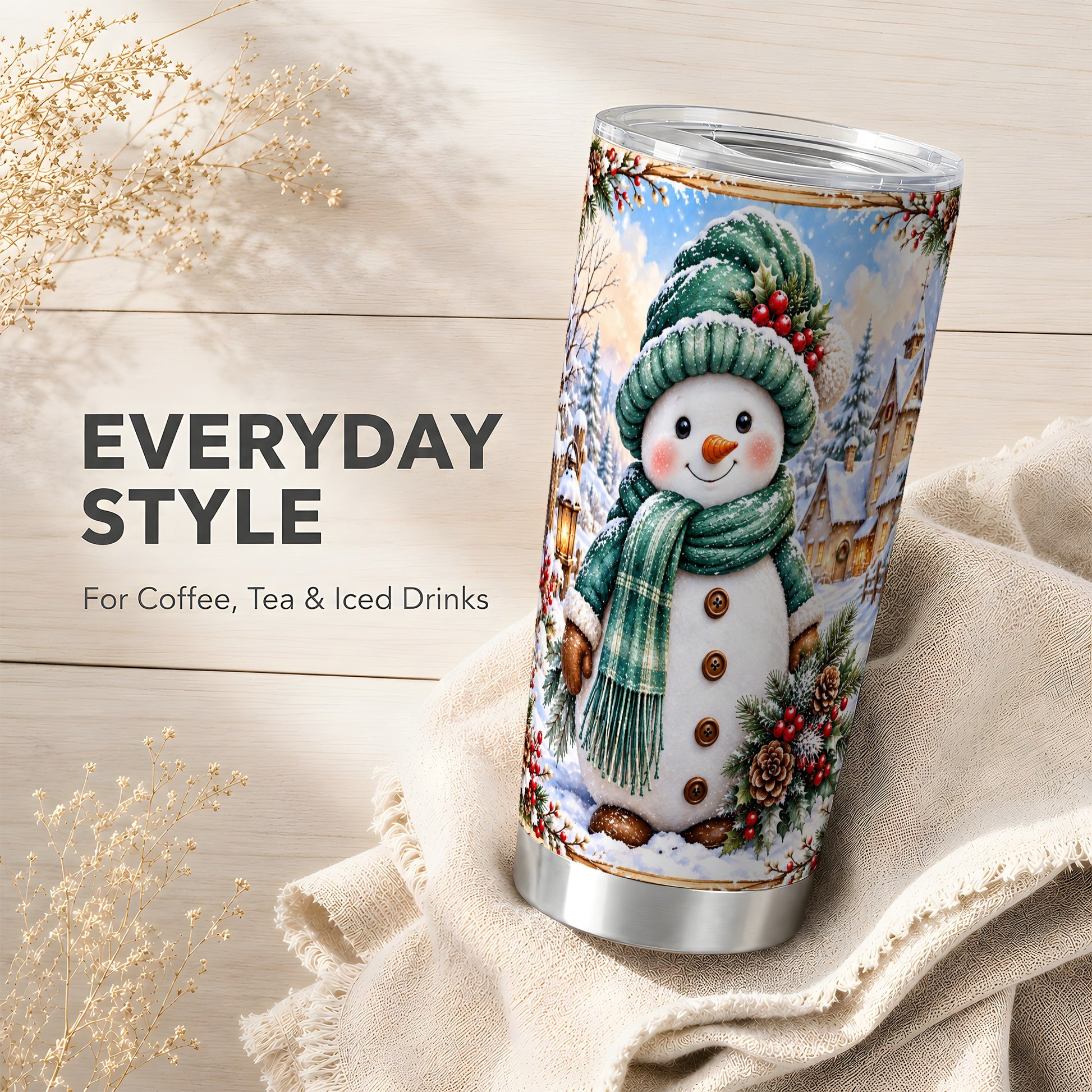 #pl[20oz|Steel] Christmas Snowman Tumbler 20oz, Winter Tumbler, Stainless Travel Cup