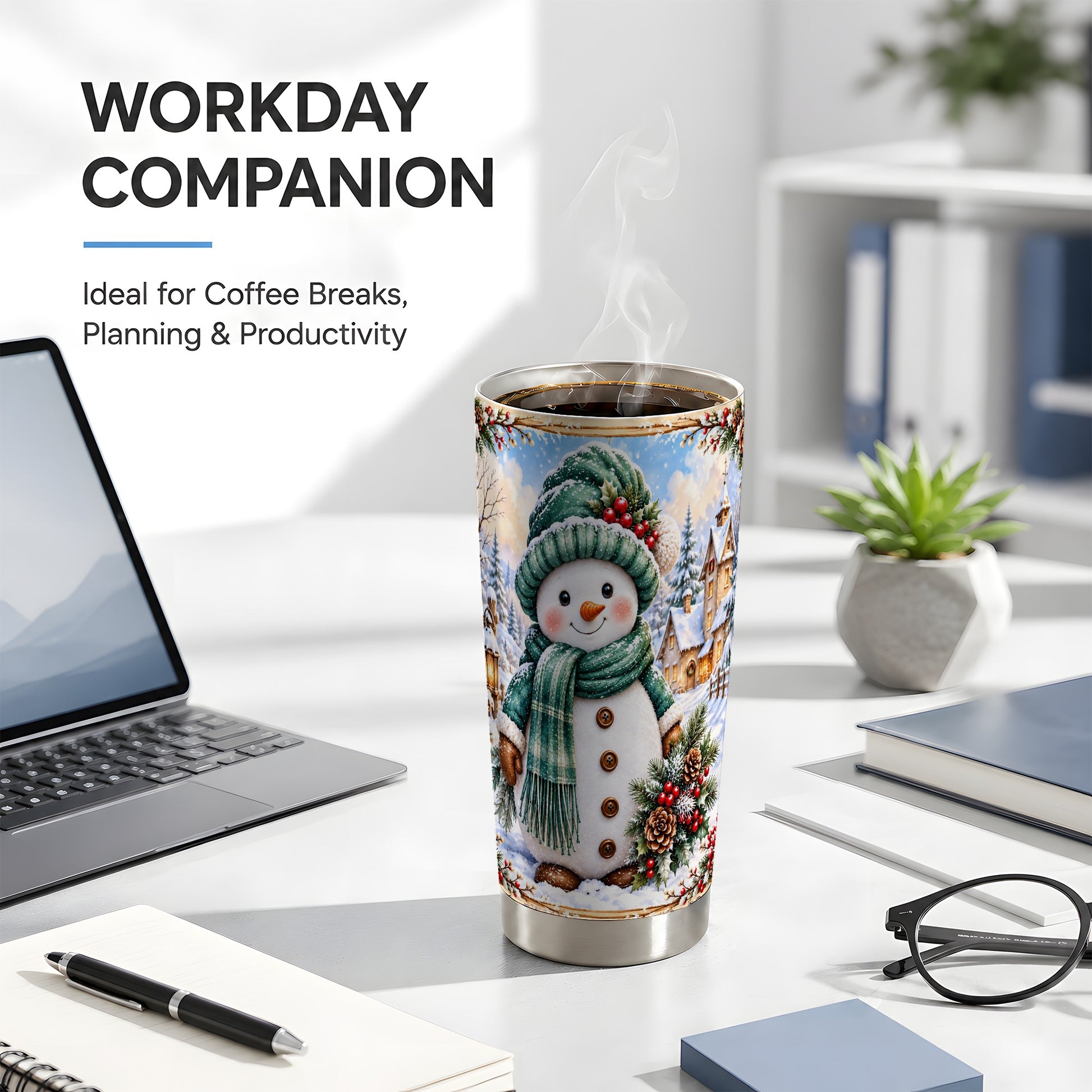 #pl[20oz|Steel] Christmas Snowman Tumbler 20oz, Winter Tumbler, Stainless Travel Cup