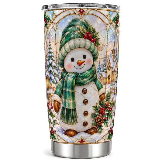 Snowman Tumbler 20oz, Stained Glass Style Tumbler, Stainless Travel Cup