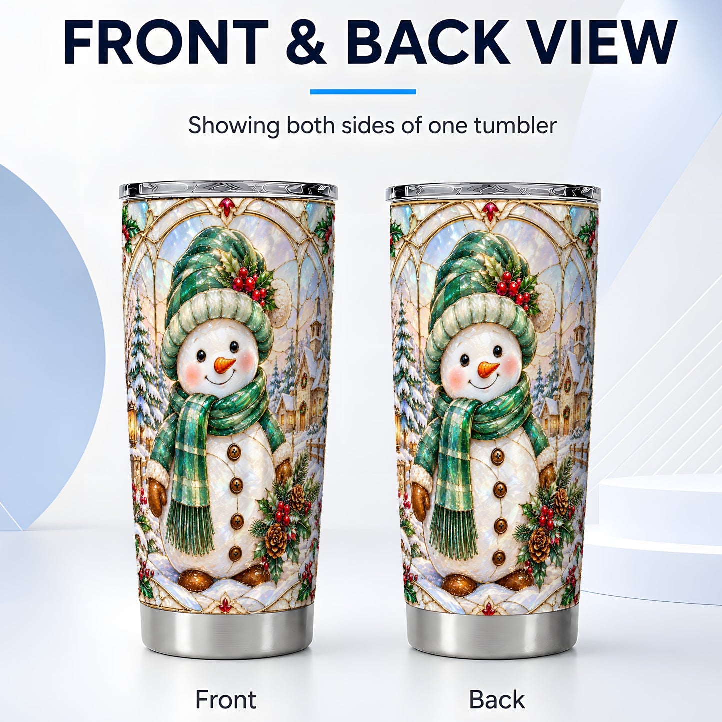 #pl[20oz|Steel] Snowman Tumbler 20oz, Stained Glass Style Tumbler, Stainless Travel Cup