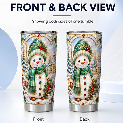 #pl[20oz|Steel] Snowman Tumbler 20oz, Stained Glass Style Tumbler, Stainless Travel Cup