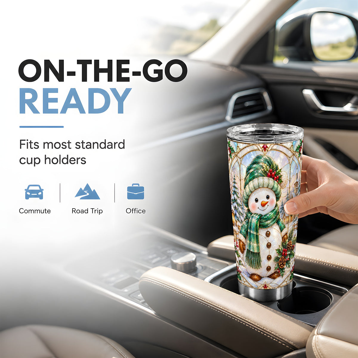 #pl[20oz|Steel] Snowman Tumbler 20oz, Stained Glass Style Tumbler, Stainless Travel Cup