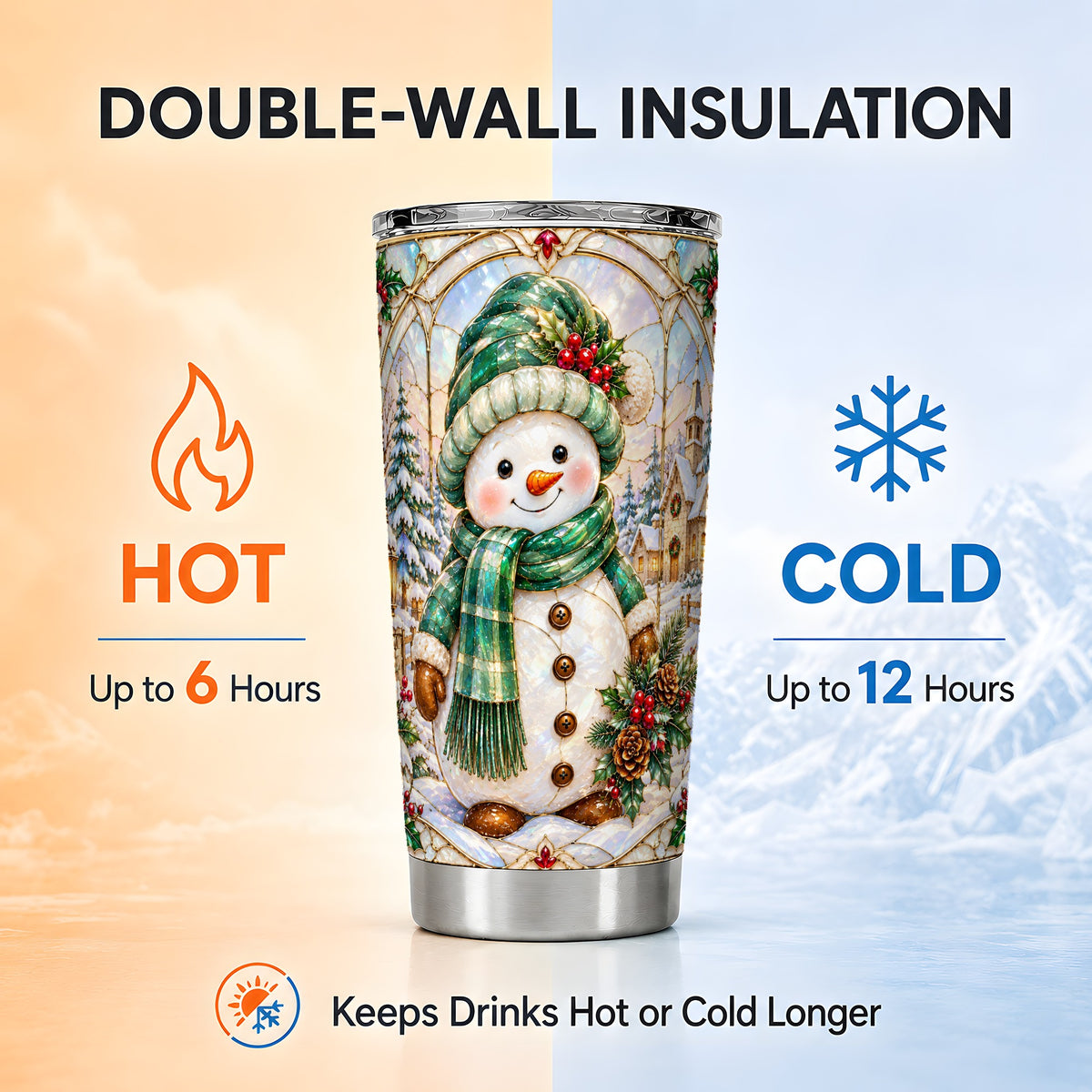 #pl[20oz|Steel] Snowman Tumbler 20oz, Stained Glass Style Tumbler, Stainless Travel Cup