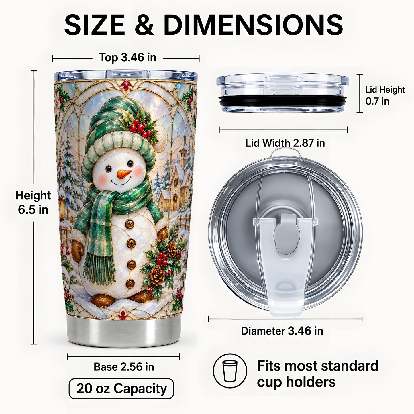 #pl[20oz|Steel] Snowman Tumbler 20oz, Stained Glass Style Tumbler, Stainless Travel Cup